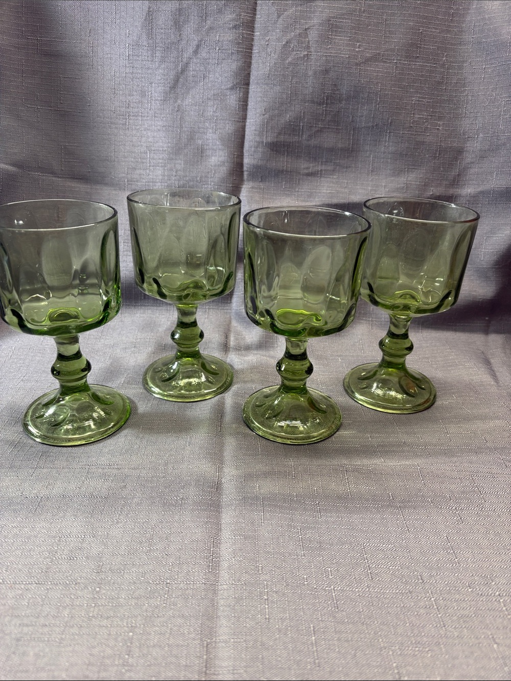 Set of 4 Hazel-Atlas Lyric Green Stemmed Water Goblets